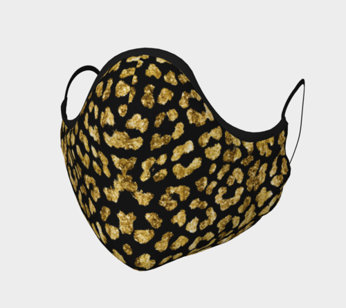 Gold Foil Leopard Face Mask with filter pocket and optional filters