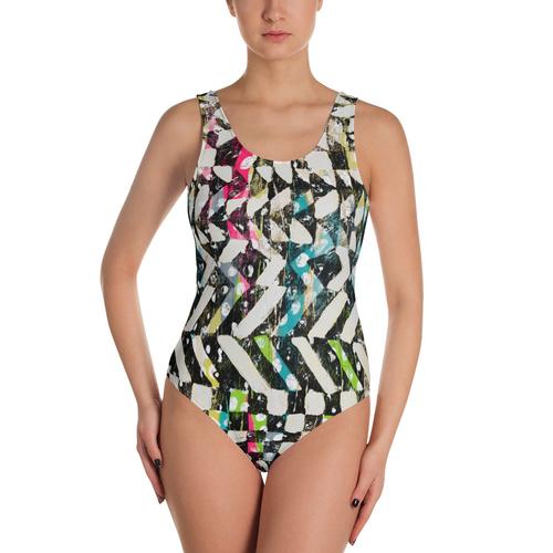 Checkered Canvas One Piece Swimsuit