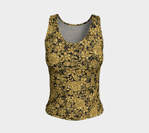 Gold Foil Flowers Fitted Tank Top/Regular Length